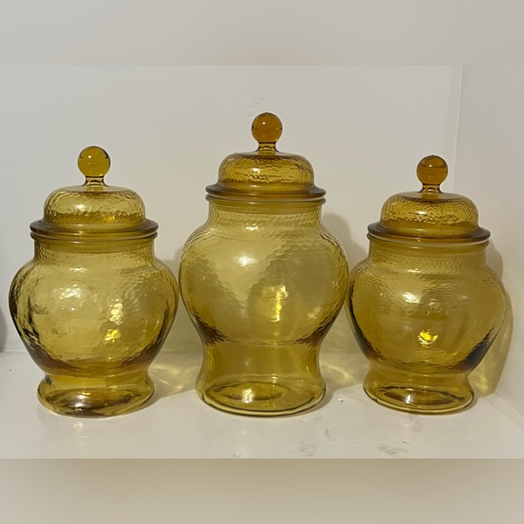 Vintage Amber Glass Canister Apothecary Jars Set of 3 - Picture 4 of 11